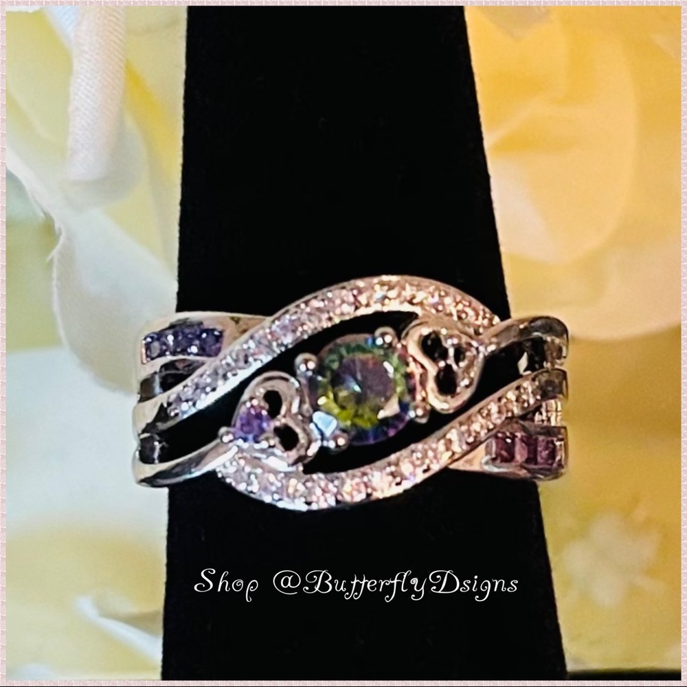 Rainbow Topaz Silver Plated Heart Ring